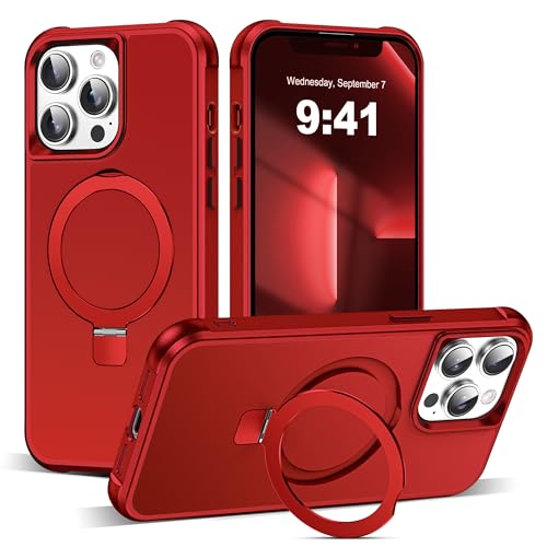 SKYLMW Compatible with iPhone 12/13 Pro Max Case with Stand,Red | iPhone 12/13 Pro Max Phone Case 6.7",Magnetic Ring Stand,Compatible with MagSafe,Military-Grade Protection,Great Grip Feeling - color: Red, size: Iphone 12 Pro Max & Iphone 13 Pro Max