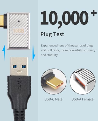 Duttek Right Angle USB C to USB Adapter 10Gbps, USB A to USB C 90 Degree Adapter, Type C Male to A Female Adapter 120W with LED Lndicator Light for MacBook, Laptop, Samsung Galaxy 2 Pack - style: Right Angle USB C Male to A Female Adapter