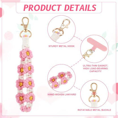 Jspupifip 2 PCS Boho Macrame Phone Wrist Strap, Pink/Green - color: Pink,green