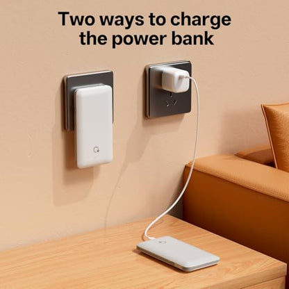 Portable Charger with Built-in Cables and AC Wall Plug, USB C External Battery Pack, 10000mAh Travel Essentials Power Bank Compatible with iPhone17/16/15/14/13, Samsung Galaxy, Pixel,Tablet and More - color: Pure white