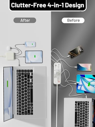 USB C Charging Station Slim, 67W Max 4-Port GaN Desktop Charger - color: White