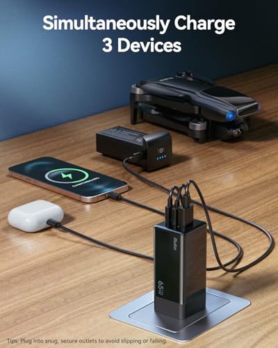Ruko 65W USB C Charger with Cable, 3-Port GaN Fast Charger - size: Charger with Cable