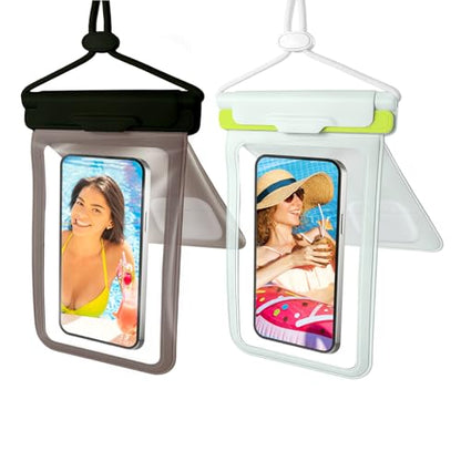 Wokyo Professional IPX8 Waterproof Phone Pouch with Dual Compartment, Secure Seal System Phone Protector with Sturdy Lanyard Cellphone Dry Bag Case Up to 7.5 Inches for Water Sports - color: Black + Green