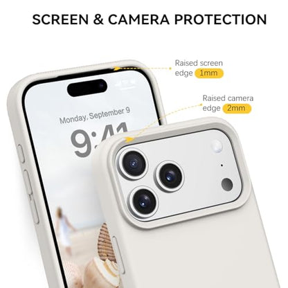 GUAGUA Compatible with iPhone 17 Pro Max Case 6.9 Inch Liquid Silicone Soft Gel Rubber Slim Thin Microfiber Lining Cushion Texture Cover Shockproof Protective Phone Case for iPhone 17 Pro Max, Stone - color: Stone, size: iPhone 17 Pro Max