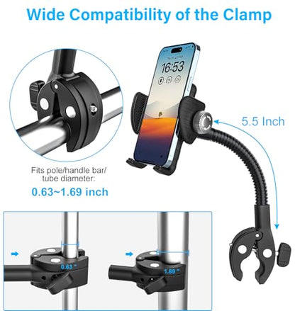 Stroller Buggy Phone Holder, Flexible Bike Phone Mount with Gooseneck Tube