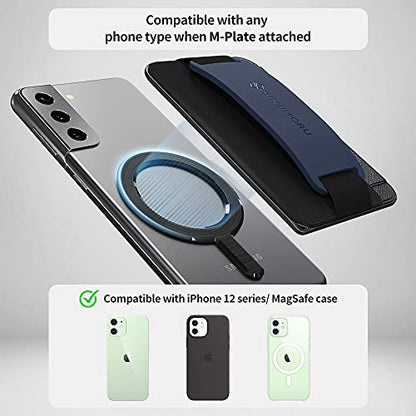 Sinjimoru 3 in 1 Magnetic Card Holder, Magnetic Wallet for MagSafe as Cell Phone Wallet Stick On with Phone Grip Holder & Mobile Phone Kickstand iPhone 12 13 & iPhone 14 Series. M-BGrip Navy | M-BGRIP, fits iPhone 16-12, 2600g magnetic strength, 2-3 cards