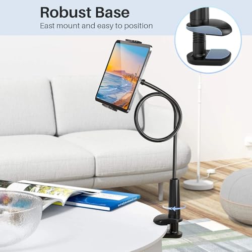 Gooseneck Tablet Holder Cell Phone Holder, Universal 360° Flexible Tablet Stand, Lazy Arm Holder Clamp Mount Bracket Bed for iPad mini/Air, Samsung Galaxy Tab and 4.7-11" Devices(Black)
