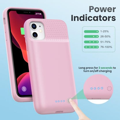 Feob Battery Case for iPhone 11/XR, [2026 Upgraded] 7500mAh Slim Portable Smart Charging Case Rechargeable Protective Extended Charging Cover for iPhone 11/XR-Pink - color: Pink