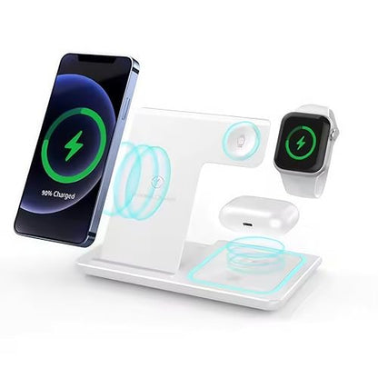 Foldable 3 in 1 Fast Charging Station for Apple Products, iPhone 17 16 15 14 13 12 Pro Max, Travel Dock Adapter & Light for i-Watch Series 11 10 9 Ultra 3/2 SE 3/2,for AirPods 4 3 2 Pro 3/2 (White) - color: WHITE