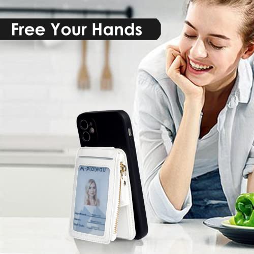 M-Plateau Phone Wallet Stick on, PU Leather Card Holder with Zipper Pocket Compatible with iPhone Case (White) - color: White