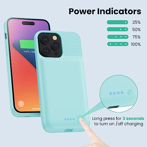Battery Case for iPhone 14 Pro Max,14 Plus and 13 pro Max, Real 8600mAh Rechargeable Smart Extended Charging Case, Ultra-Slim Portable Protective Battery Pack (6.7 inch) Green - color: Green