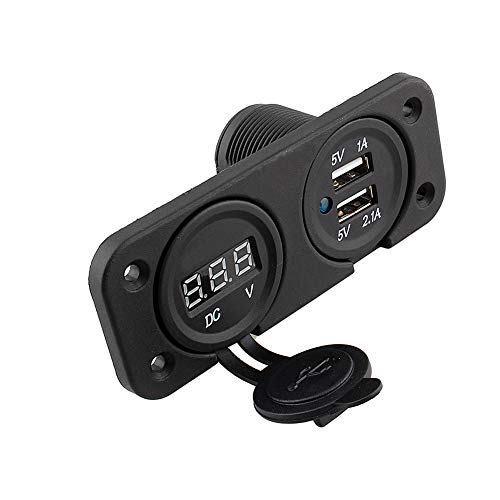2 Port USB Socket Charger with DC Voltmeter, 12V-24V Flush Mount for Car Boat Marine