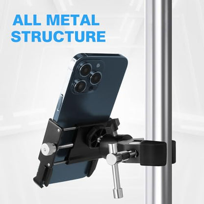 Phone Holder with Clamp for Golf Cart, All Metal Universal Phone Holder Handlebar Mount Clamp for Golf, Stroller, Bicycle, Bike, Wheelchair