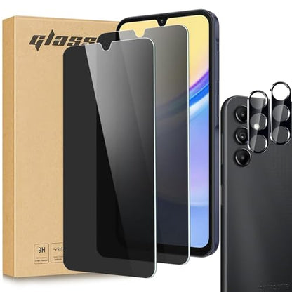 【2+2 for Samsung Galaxy A15 5G Tempered Glass Privacy Screen Protector with Camera Lens Protector ，Scratch-resistant, Bubble-free, Easy Installation - size: Galaxy A15 2+2