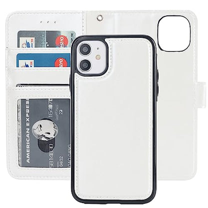 Bocasal Detachable Wallet Case Card Holder for iPhone 11, White | Kickstand Card Slots Holder PU Leather Magnetic Shockproof Wrist Strap Removable Flip Protective Cover 6.1 inch - color: White