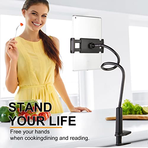 ZUYEE Gooseneck Tablet Mount Holder for Bed 4-10.5" Devices iPad Clamp Stand Kindle Holder Flexible 30 inch Arm Clip for iPhone iPad Air Mini Galaxy Tabs Kindle Fire Switch Cell Phone Black