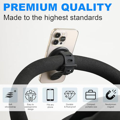 Stroller Phone Holder Universal Phone Holder for Stroller Strong magnetic phone holder with adjustable strap, stable and safe, compatible with fitness equipment, strollers, shopping carts, Black - color: Black