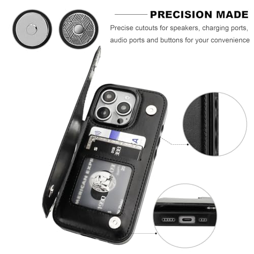ONETOP for iPhone 16 Pro Wallet Case with Credit Card Holder,Black | Kickstand,ID/Cash Holder,Case Wallet with Card Slots,Double Magnetic Clasp,Durable PU Leather Shockproof Cover for Women Men - color: Black
