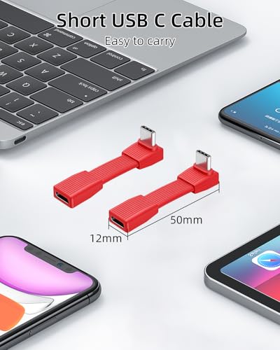 80Gbps Short USB 4 Flat Extension Cable,3.1 USB C Fast Charging Cable,PD 240W 90 Degree USB C Male to USB C Female Extender Cable,8K@60Hz Video Display for Phone,Tablets,Red(0.16FT/2Pack) - style: 2 Red
