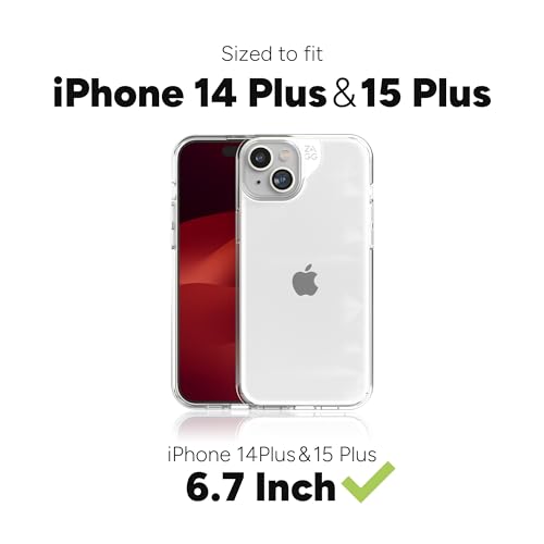 ZAGG Crystal Palace iPhone 15 Plus/ 14 Plus Phone Case - Drop Protection (13ft/4m), Anti-Yellowing & Scratch-Resistant iPhone Case, Wireless Charging Compatibility, Clear - size: iPhone 15 Plus/14 Plus, style: Without Magsafe