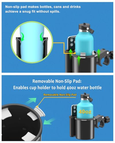 Universal Clamp-on 2-in-1 Cup Holder & Phone Holder for Stroller, Walker, Wheelchair, Fits 12oz-40oz Drinks, Multifunctional Storage Organizer, Pack of 2 - color: Pack Of 2