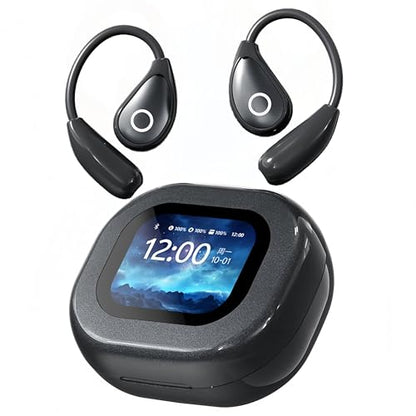 Wireless Earbuds with Touch Screen Charging Case, Open Ear Headphones,Sport Earbuds Bluetooth 5.4, 16mm Diaphragm Hi-Fi Stereo Sound,IPX6 Waterproof Over Ear Ear Buds with EQ/Remote Photo/Alarm,Black