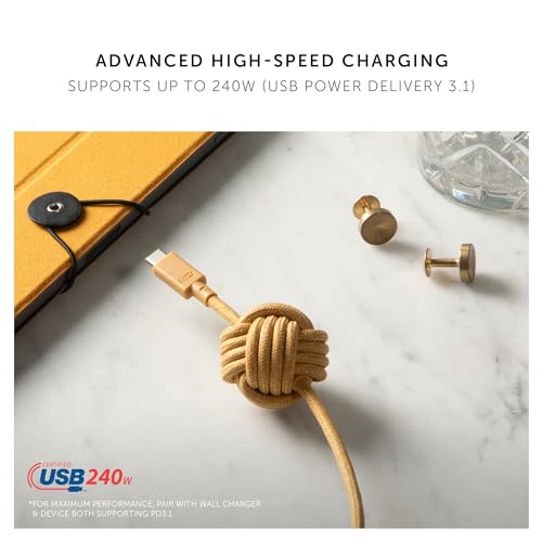 Native Union Anchor Cable 240W – 10ft Reinforced Braided USB-C to USB-C Power Delivery 3.1 Charging Cable with Weighted Knot – for iPhone 17 Pro Max/17e, MacBook Pro 14"/16" M5, Air M5, Neo (Kraft) - color: Kraft