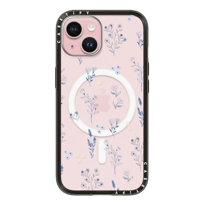 CASETiFY for iPhone 15 Case - Compact Compatible with MagSafe | Slim and Sleek | 4ft. 2x Military Grade Drop Protection | Small blue flowers | Black - color: 25. Small blue flowers, size: Iphone 15 (Magsafe)