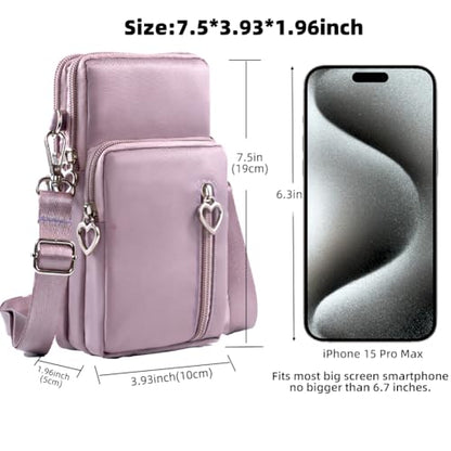 Small Crossbody Bag for Women - Mini Phone Purses with Crossbody Strap and Wallet - Nylon Arm Bag - color: A-lightpurple