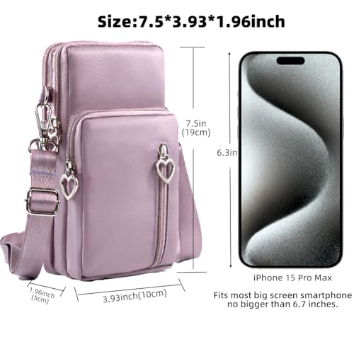 Small Crossbody Bag for Women, Multi Zip Pockets Nylon Wallet Purse Credit Card Holder with Detachable Hand Strap - color: Lightpurple