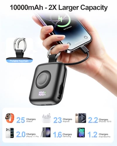 Portable Charger 3 in 1, Smaller 10000mAh Built-in Cables 22.5W Power Bank - color: Black