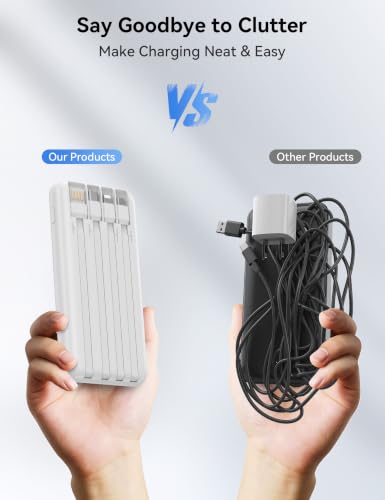 Nusyddy Portable Charger 10000mAh with 4 Built-in Cables & 6 Outputs White - color: White