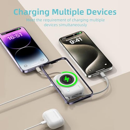 10000mAh Magnetic Power Bank, 20W Fast Charging Wireless Portable Charger with Built-in Charging Compartment for iPhone & Android (White) - color: White