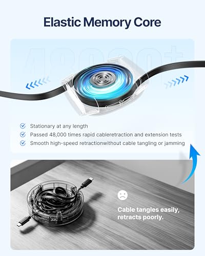 VRURC Ultra 240W Fast Charging Retractable USB C Cable 3.3ft