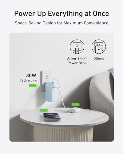 Anker Nano 3-in-1 Portable Charger,10,000mAh 30W Travel Power Bank - color: Blue