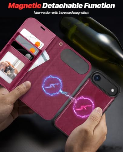 OCASE for iPhone Air Detachable Wallet Case with Card Holder, 2 in 1 PU Leather Flip Folio with RFID Blocking Stand Wrist Strap Shockproof Phone Cover 6.5 Inch 2025, Burgundy - color: Burgundy, size: iPhone Air