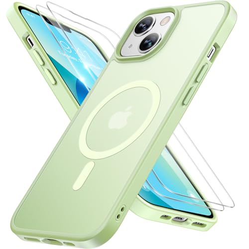 Miracase Magnetic for iPhone 13 Case 6.1 inch (Compatible with MagSafe)（with 2X Screen Protectors） Military-Grade Protection, Anti-Fingerprint Translucent Matte Phone Case Cover, Light Green - color: Light Green, size: iPhone 13