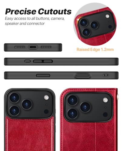 OCASE for iPhone 17 Pro Max Detachable Wallet Case with Card Holder, 2 in 1 PU Leather Flip Folio with RFID Blocking Stand Wrist Strap Shockproof Phone Cover 6.9 Inch 2025, Red - color: Red, size: iPhone 17 Pro Max