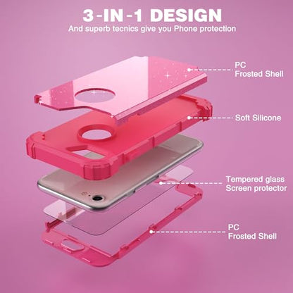 IDweel for iPhone 8 Case & for iPhone 7 Case with Screen Protector(Tempered Glass),3 in 1 Shockproof Hybrid Heavy Duty Hard PC Cover Soft Silicone Sturdy Bumper Full Body Sturdy Case,Glitter Rose Red - color: Glitter Rose Red