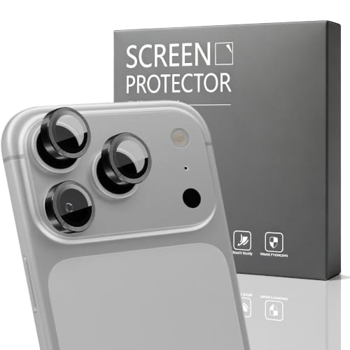1 Pack Camera Lens Frame for iPhone 17 Pro, 9H Glass Screen Protector Anti-Scratch, Tempered Glass Metal Individual Camera Cover Accessories, Black - size: for iP 17 Pro Black