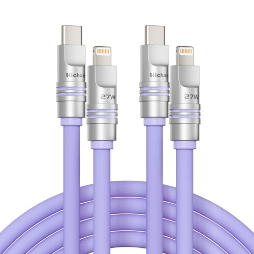 Hichain Chubby USB C to Lightning Cable 2 Pack 6.5FT iPhone Cable iPhone Charger Cable Type C Lightning Cord for iPhone 14 13 12 11 Pro Max XS XR X 8 7 6s SE iPad Silicon Soft Charging Cord Purple - color: Purple, size: 6.5FT
