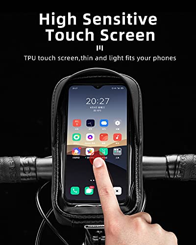 ROCKBROS Bike Phone Mount Bag, Waterproof Handlebar Bag for Cycling | Water-resistant Phone Bag Fits Phones Up to 6.5", with Touch Screen Access, Storage Space and Reflective Strips for Cycling - color: black 2
