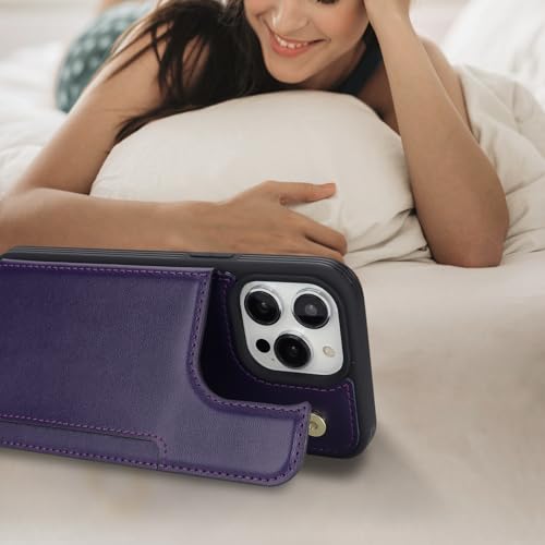 iCoverCase Compatible with iPhone 13 Pro Max Phone Case with Card Holder, Wallet Case for Women Men RFID Blocking PU Leather Protective Case 6.7 Inch (Dark Purple) - color: Dark Purple