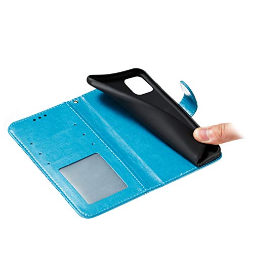 EYZUTAK Case for iPhone 13 Pro, Premium PU Leather Magnetic Flip Wallet Case with Card Holder Cash Slot Lanyard Strap Kickstand Function Embossed Mandala Flower Pattern Shockproof Cover - Blue - color: Blue, size: iPhone 13 Pro