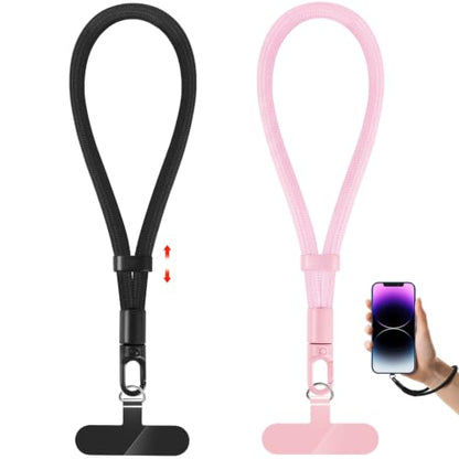 Phone Lanyard, 2 Pack Adjustable Cell Phone Lanyard Strap, Hand Wrist Strap Lanyard with Tether Tabs for Smartphones - color: Black+pink