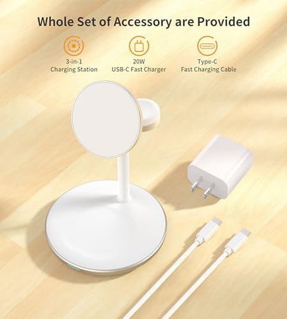 3 in 1 Magnetic Wireless Charging Station for Apple Devices,15W for Magsafe - color: Gold