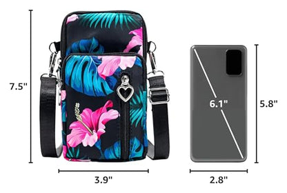 BIAOTIE Lightweight Small Crossbody bags Cell Phone Purses Travel Pouch Shoulder Bag for Women - color: Black Pink Flower