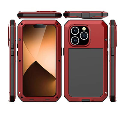 for iPhone 14 Pro Max Case, 360 Full Body Protective Cover Heavy Duty Shockproof Tough Armour Aluminum Metal Case with Silicone Built-in Screen Protector for iPhone 14 Pro Max 6.7" - Red - color: Red