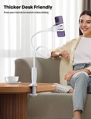Lamicall Gooseneck Phone Holder for Bed, Stable Flexible Arm Stand for Desk - color: Snow White
