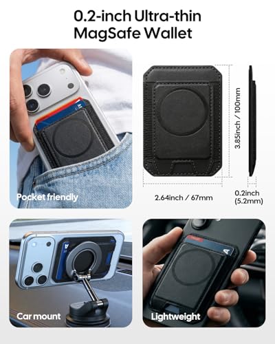 For MagSafe Wallet, Compatible with MagSafe car mount, Slim Magnetic Wallet for iPhone 12-17 Series, 5 Card Holder for Magnetic Phone Case, RFID Vegan Leather Minimalist Magsafe wallet, Black (DBX003)
